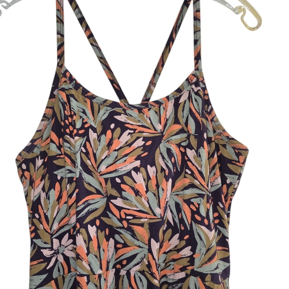 Pact Organic Cotton Fit & Flare Midi Dress Large Purple Abstract Floral Print - Picture 3 of 9